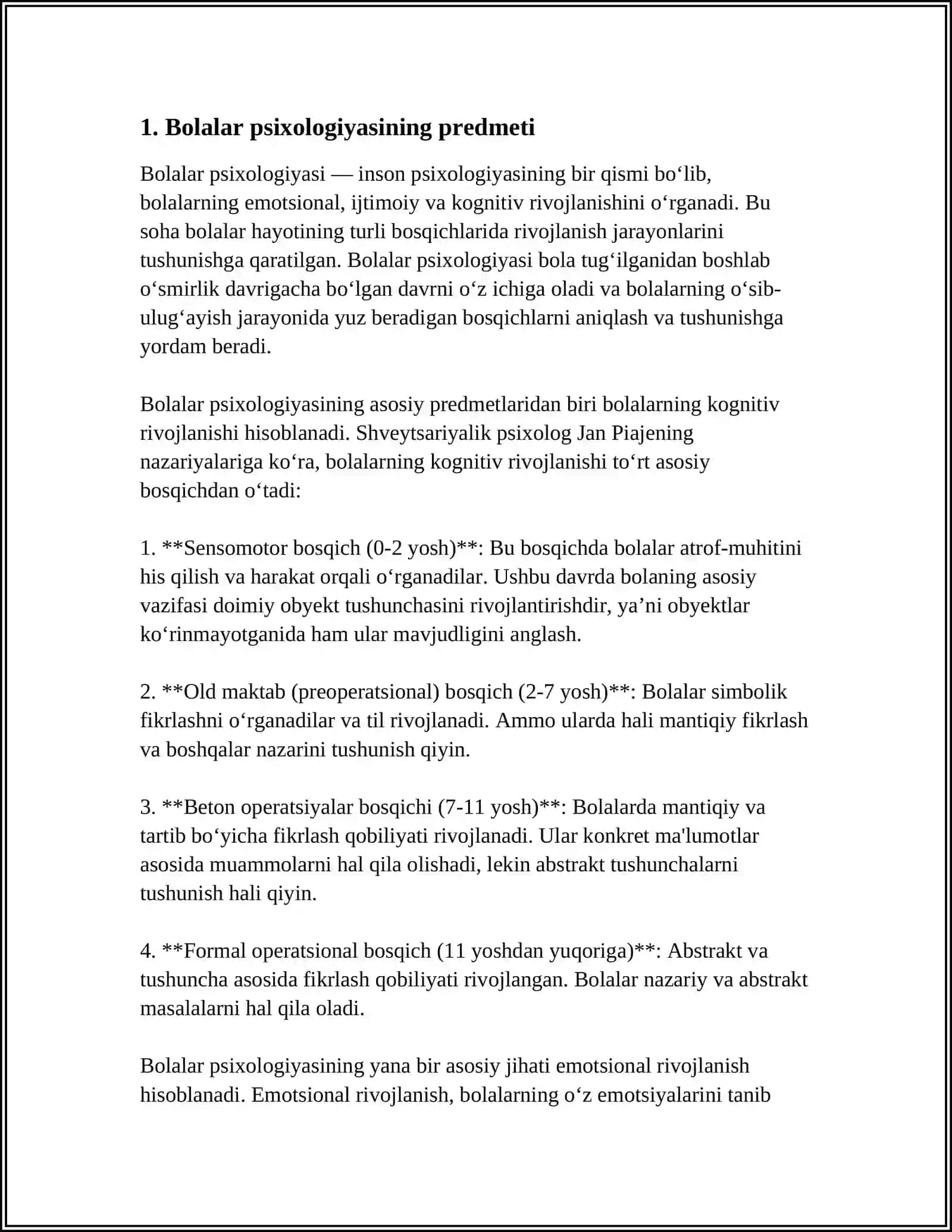 BOLALAR PSIXOLOGIYASI VA PSIXODIAGNOSTIKASI FANINING PREDMETI.FANINING ASOSIY TAMOYILLARI 4