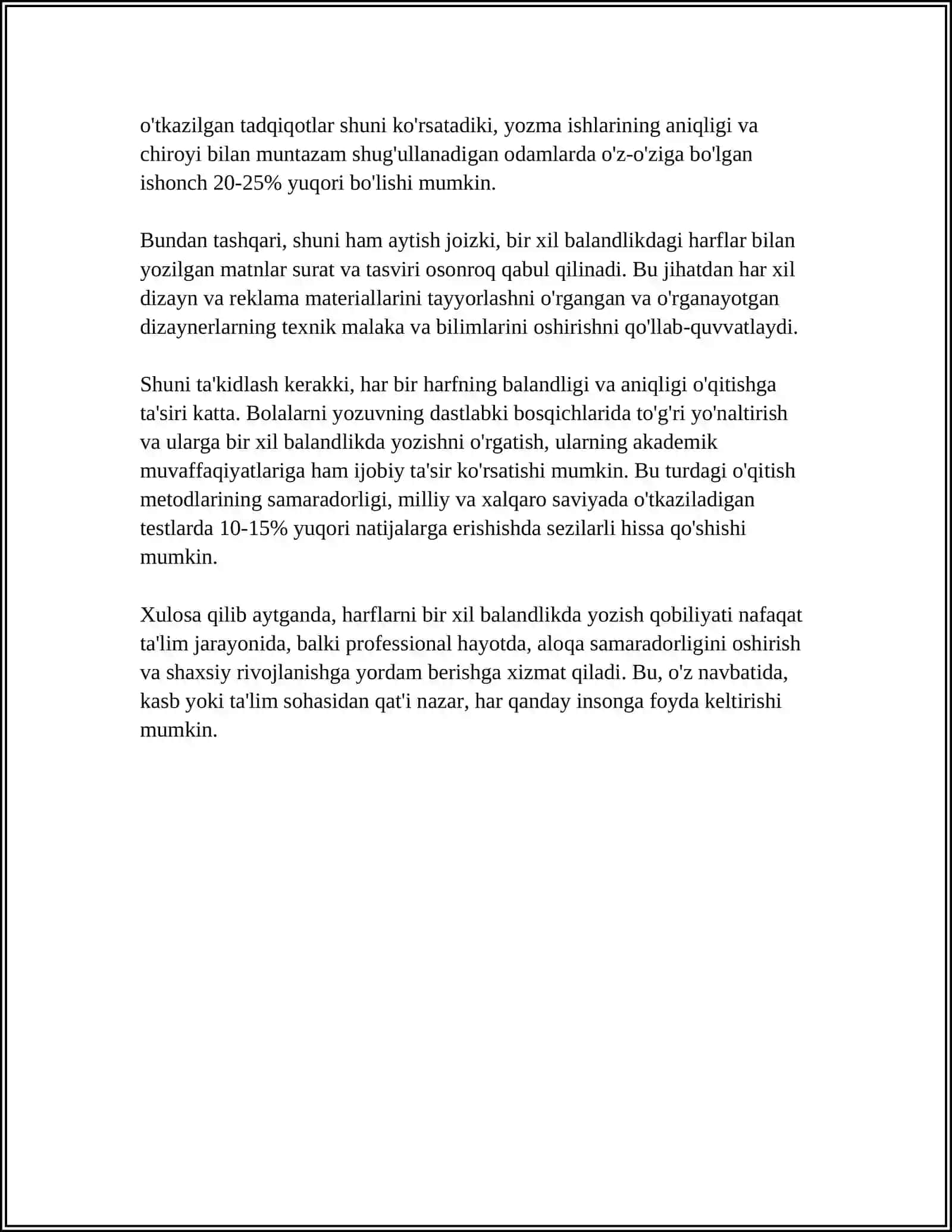 HARFLARNI BIR XIL BALANDLIKDA YOZISH 4