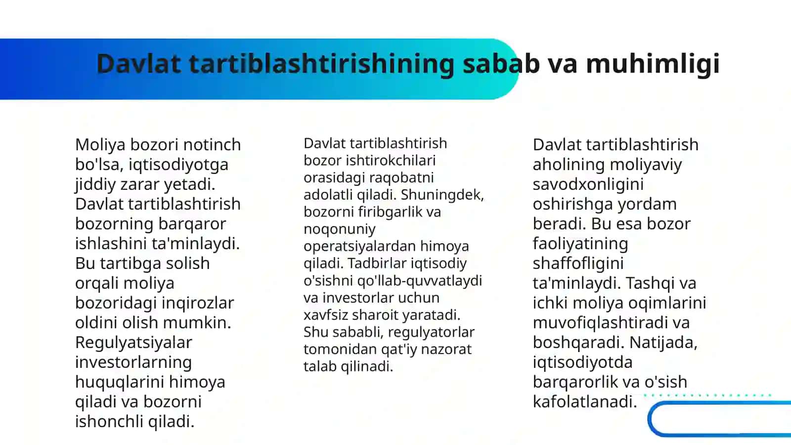 MOLIYA BOZORINI DAVLAT TOMONIDAN TARTIBLASHTIRISH 4