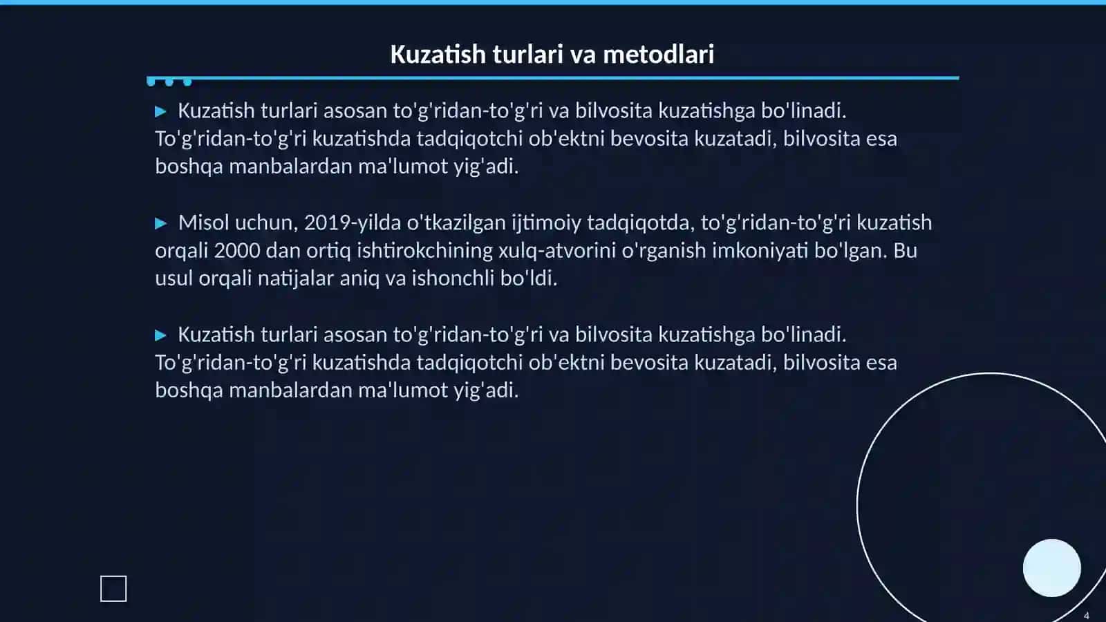 Kuzatish usullarining kōrinishlari 4