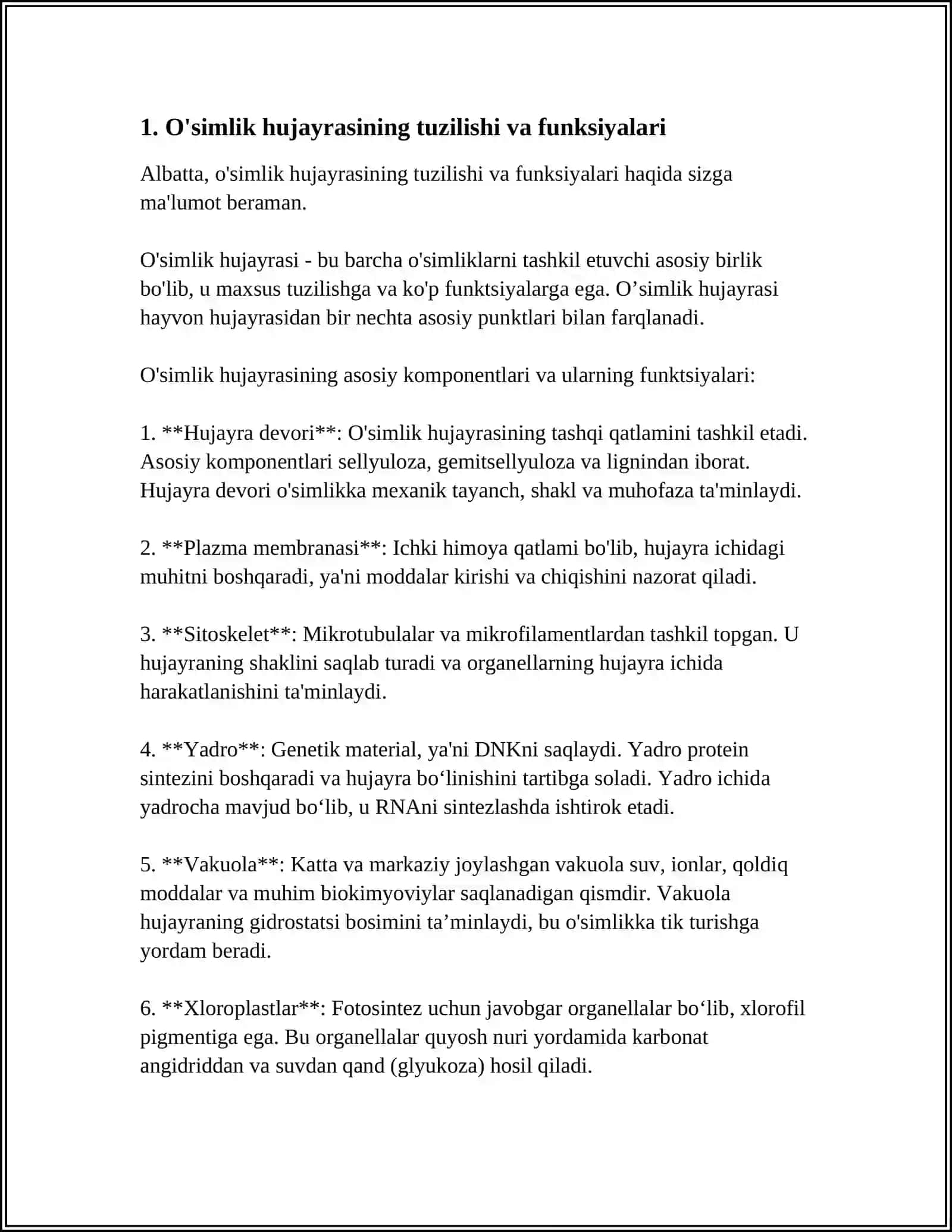 SAMARQAND DAVLAT UNIVERSITETI BIOLOGIYA KAFEDRASI MUSTAQIL ISH 4