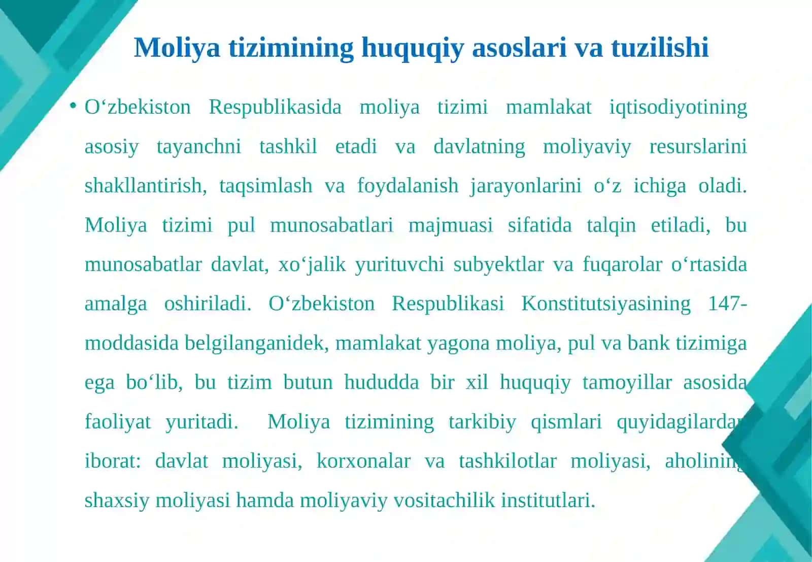 O‘zbekiston Respublikasida moliya,pul va bank tizimi 4