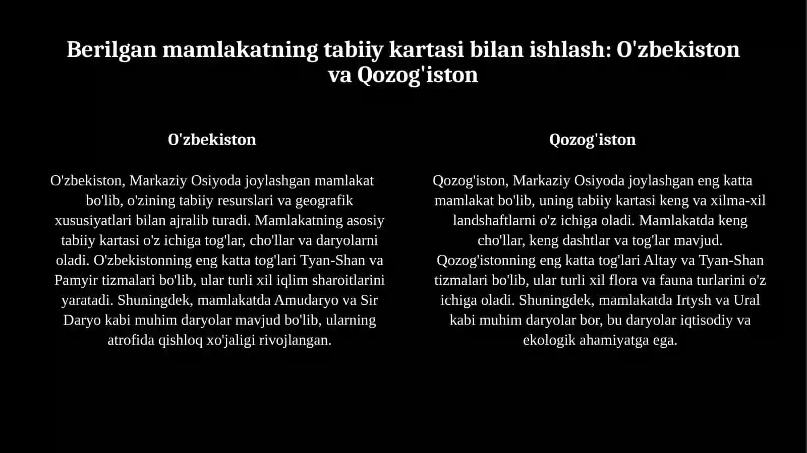 Mamlakatning tabiiy kartasi bilan ishlash 4
