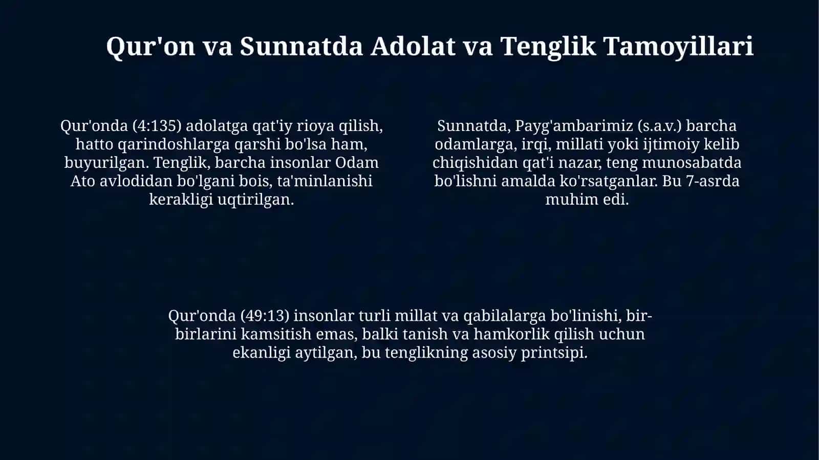 Islomda Inson Huquqlari, Adolat va Tenglik Asoslari 4
