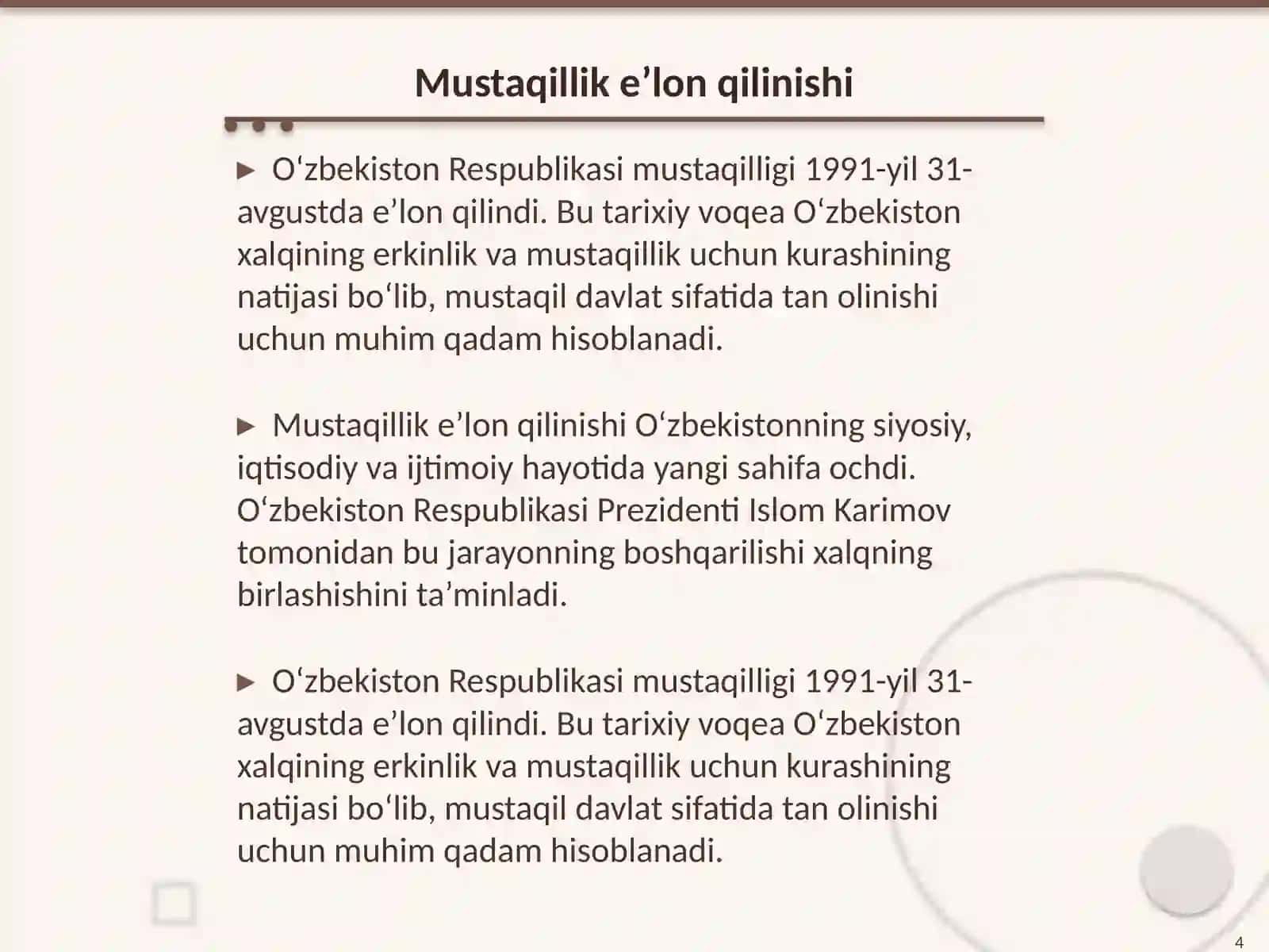 O‘zbekiston Respublikasi mustaqilligi asoslariga oid manbalar 4