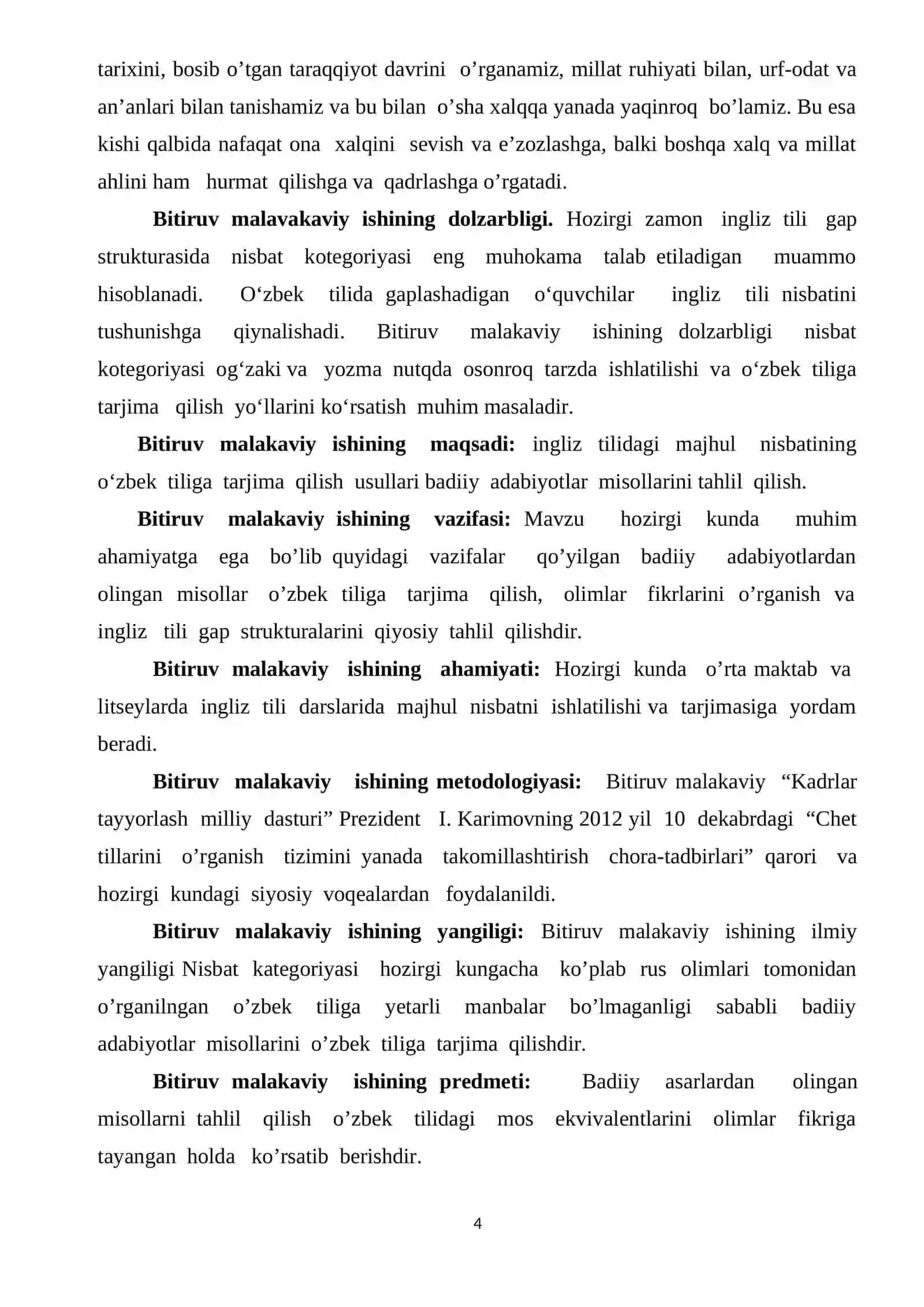 Majhul nisbatning ingliz va o’zbek tillarida ishlatilishi 4