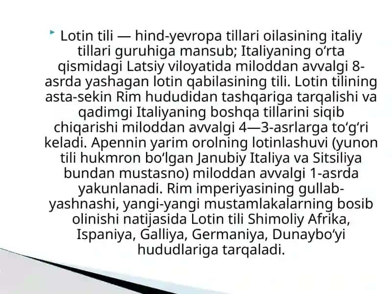 Lotin tili tarixi. Zamonaviy tillarda lotinshunoslik. 4