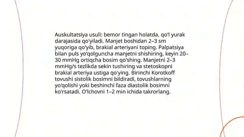 Arterial qon bosimni va Periferik pulsni tekshirish usullari 4