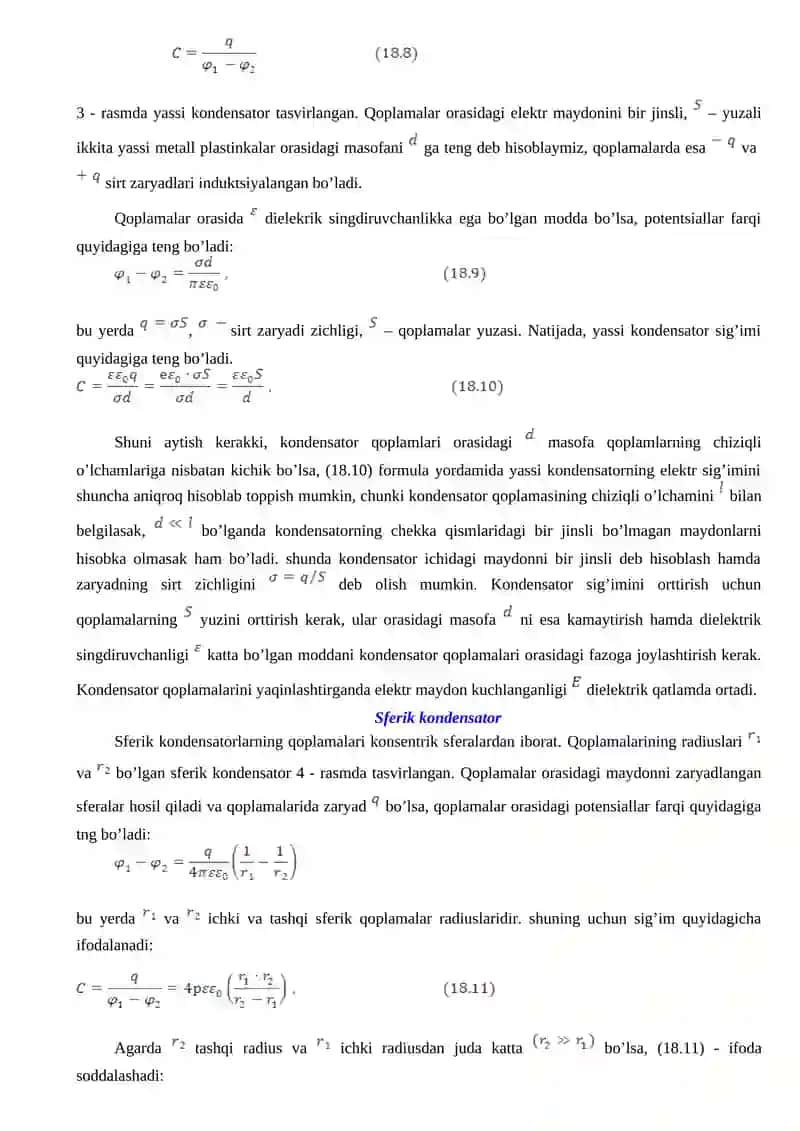 Elektr sig’imi. Kondensatorlar 4