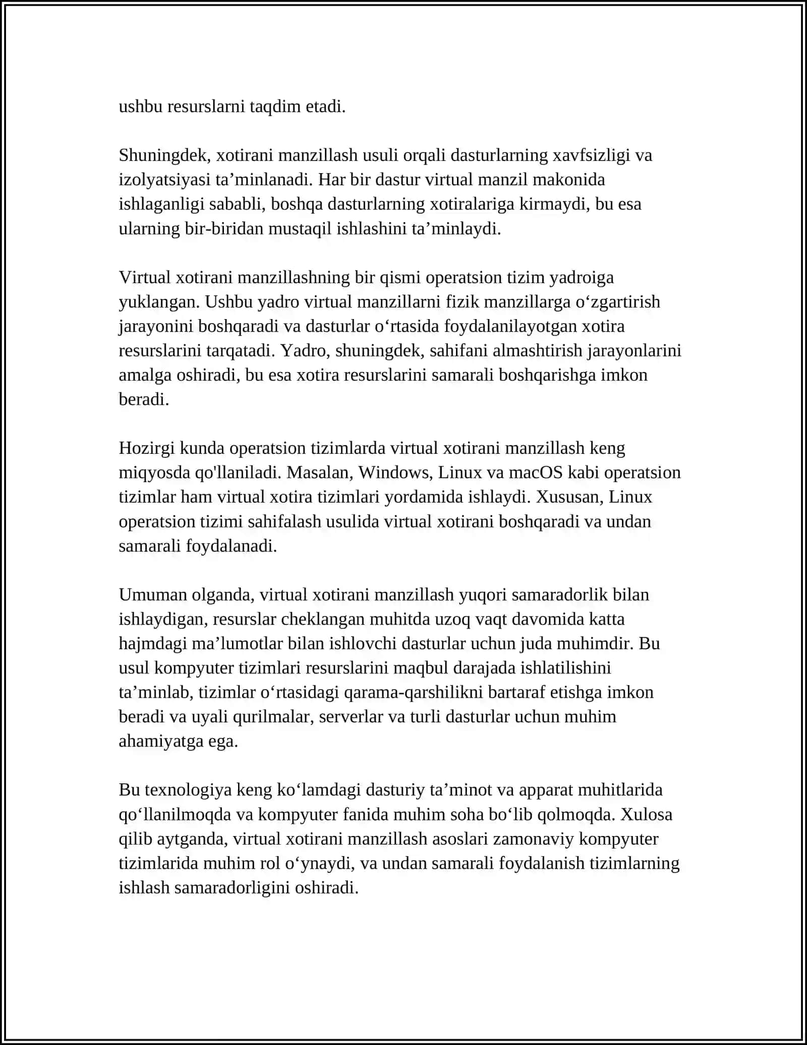 VIRTUAL XOTIRANI MANZILLASHNI ISHLAB CIQARISH 4