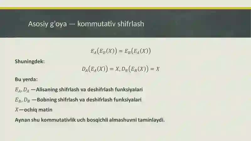 Shamirning uch bosqichli shifrlash protokoli 4