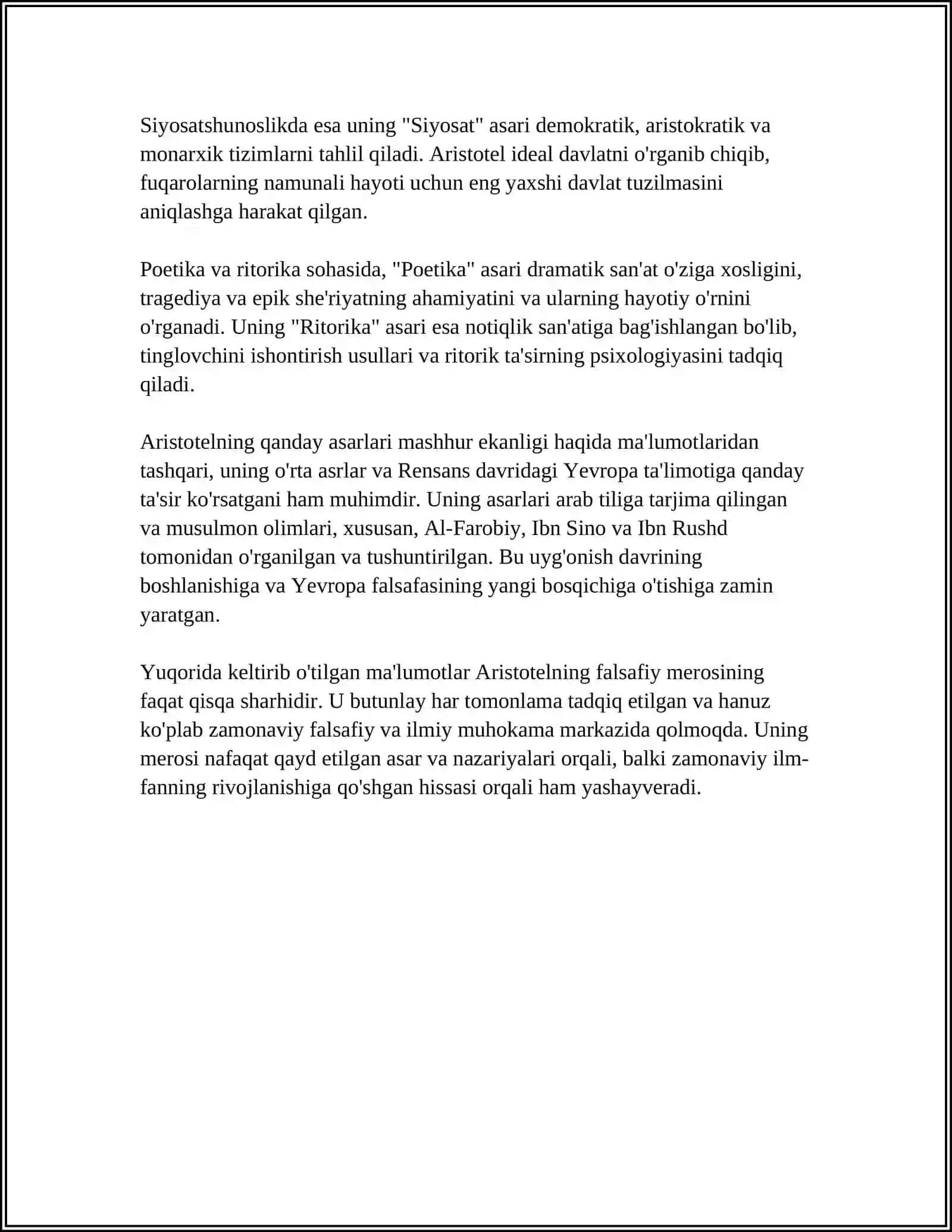 ARISTOTEL TA'LIMOTI HAMDA HAYOTI HAQIDA 4