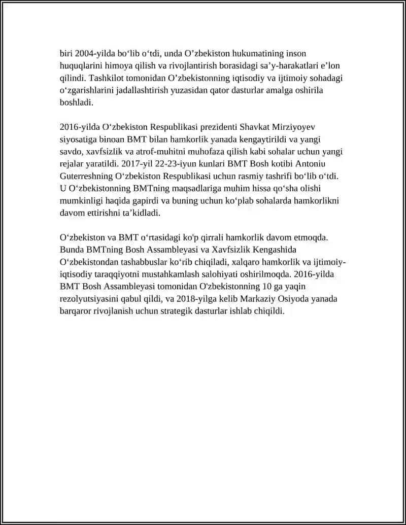 O'ZBEKISTON RESPUBLIKASI VA BMT HAMKORLIGI 4