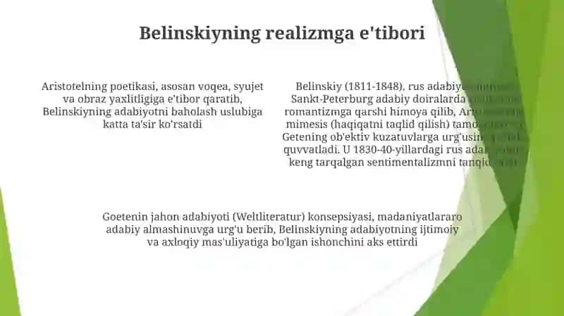 Arastu,Gyote Belinskiylarning adabiyotshunoslik haqidagi qarashlari 4