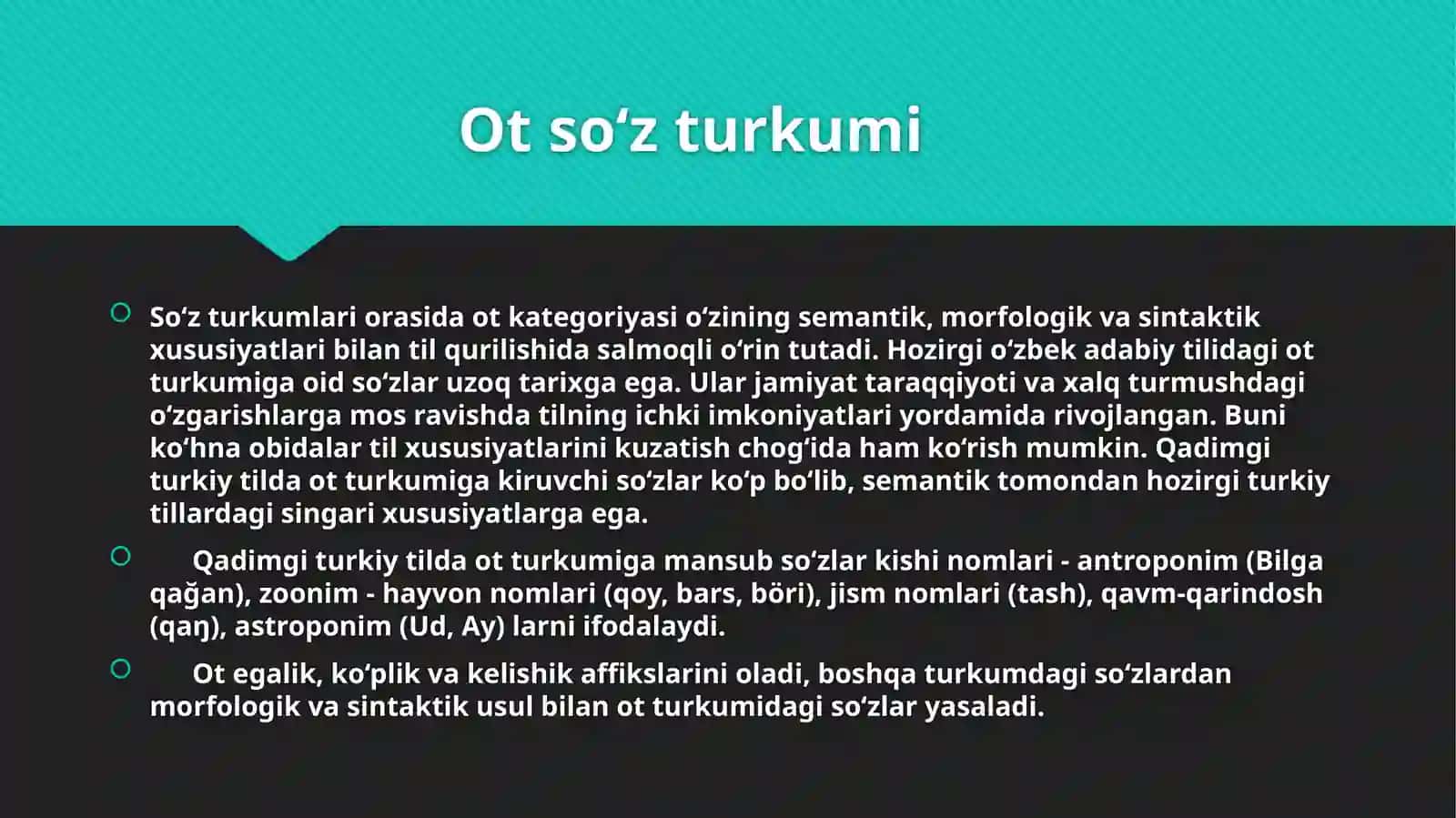 Morfologiya. Ot so‘z turkumi 4