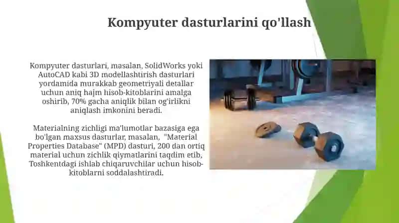 Mashina detallari ogʻirligini amaliy xisoblash 4