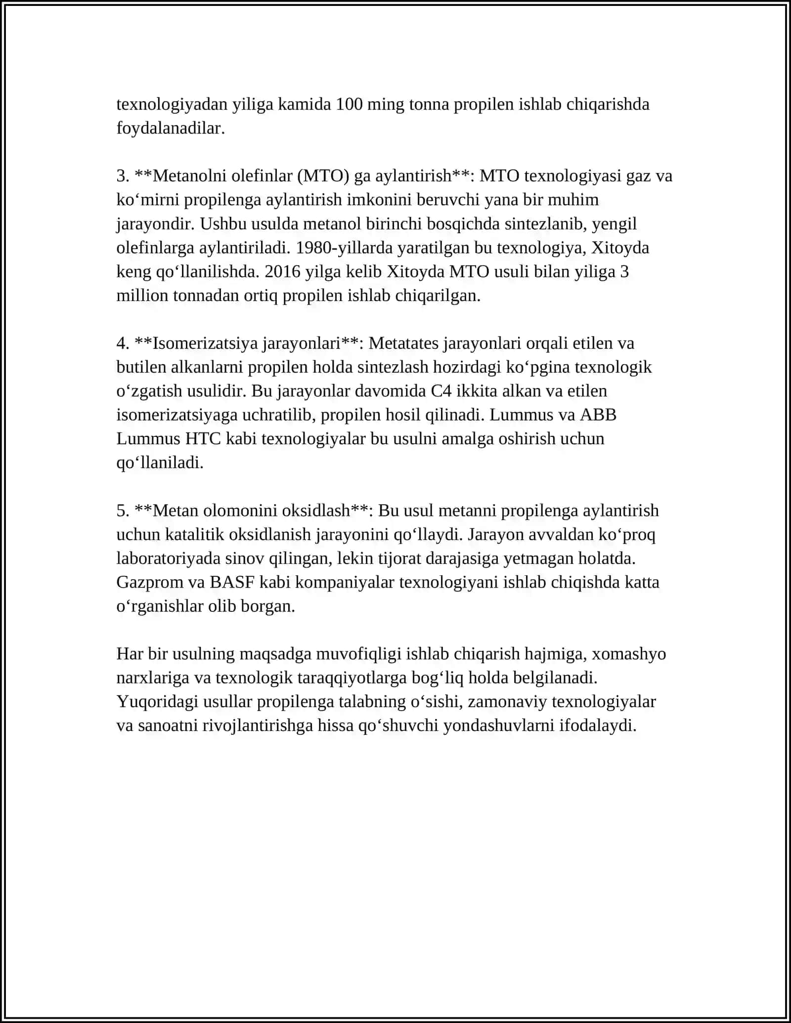 PROPILEN MONOMERINI SINTEZ QILISH USULLARI 4