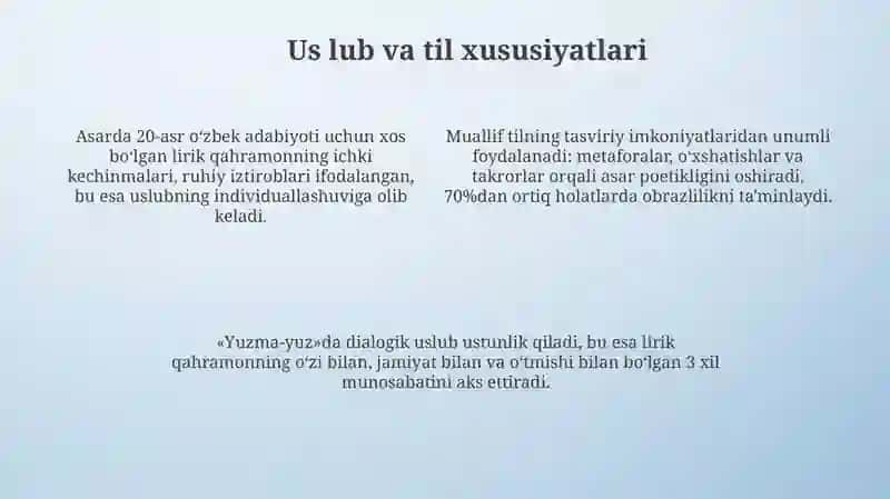 "Yuzma-yuz" asarining poetik tahlili 4