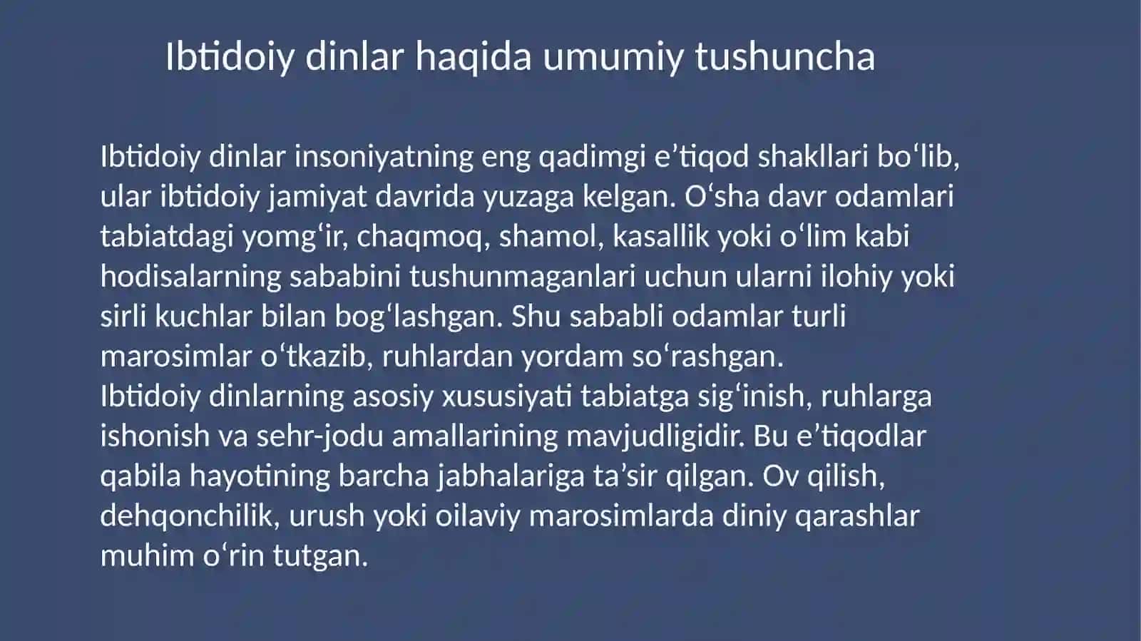 Ibtidoiy dinlar (Totemizm, Fetishizm, Animizm, Shomonizm, MagiyaIbtidoiy mifologiya) 4
