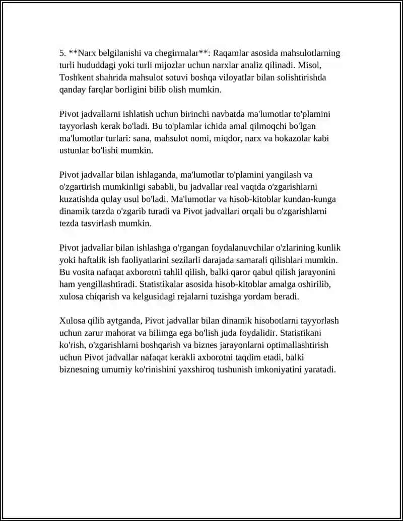 EXCEL DASTURIDA TURLI HISOBOTLAR TAYYORLASH 4