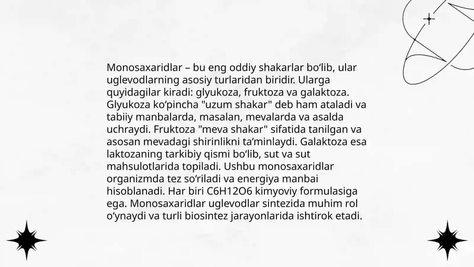 Uglevodlar. Monosaxaridlar tuzilishi va hossalari 4