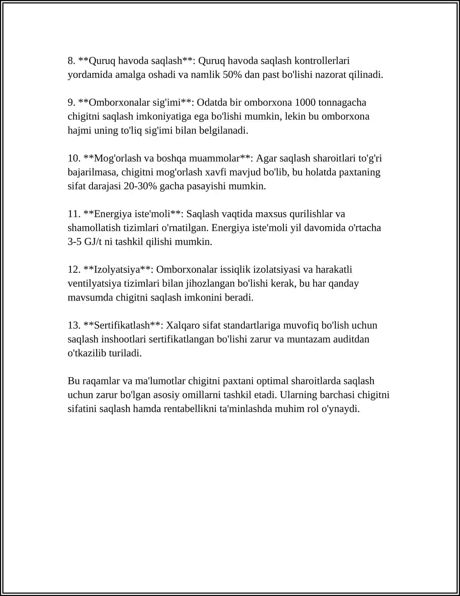 CHIGITLI PAXTANI SAQLASH TEXNOLOGIYASI 4