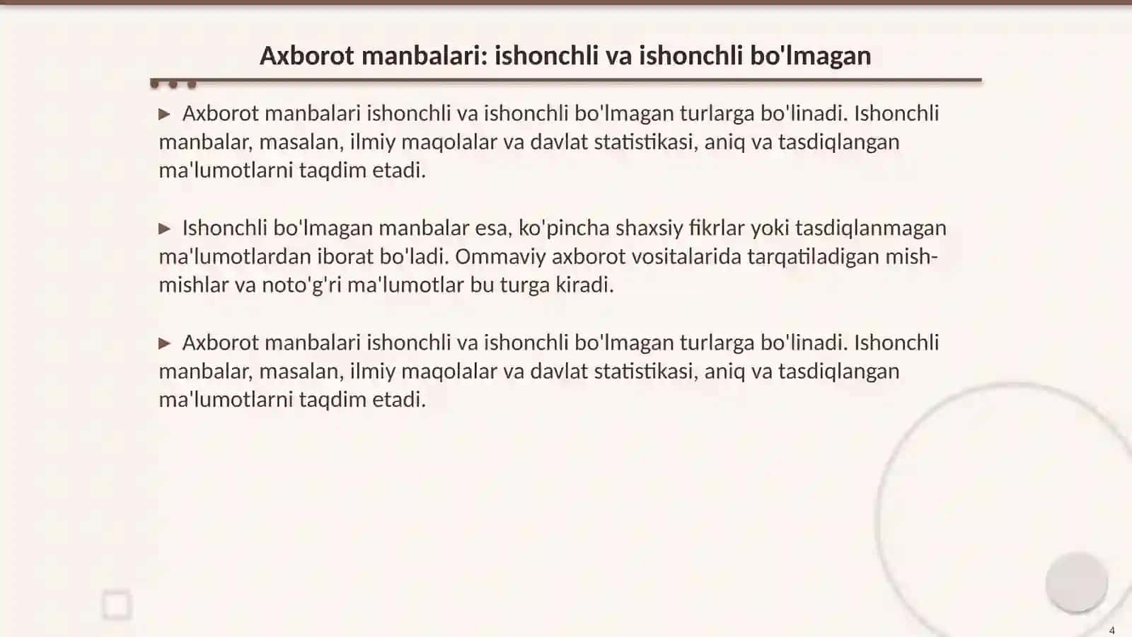 Axborot turlari va ishonchliligi 4