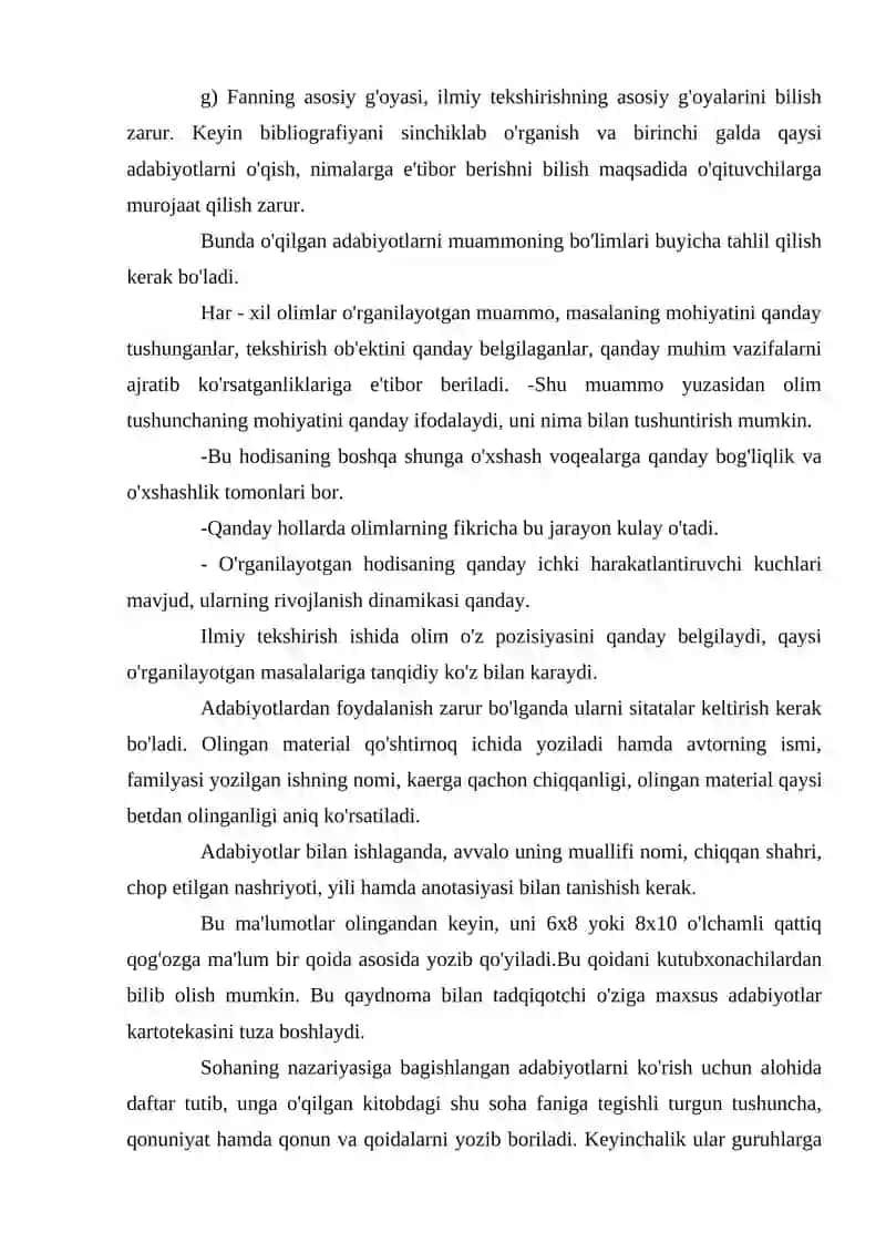 ILMIY ADABIYOTLARNI O'QISH QOIDALARI VA KITOB BILAN ISHLASH 4