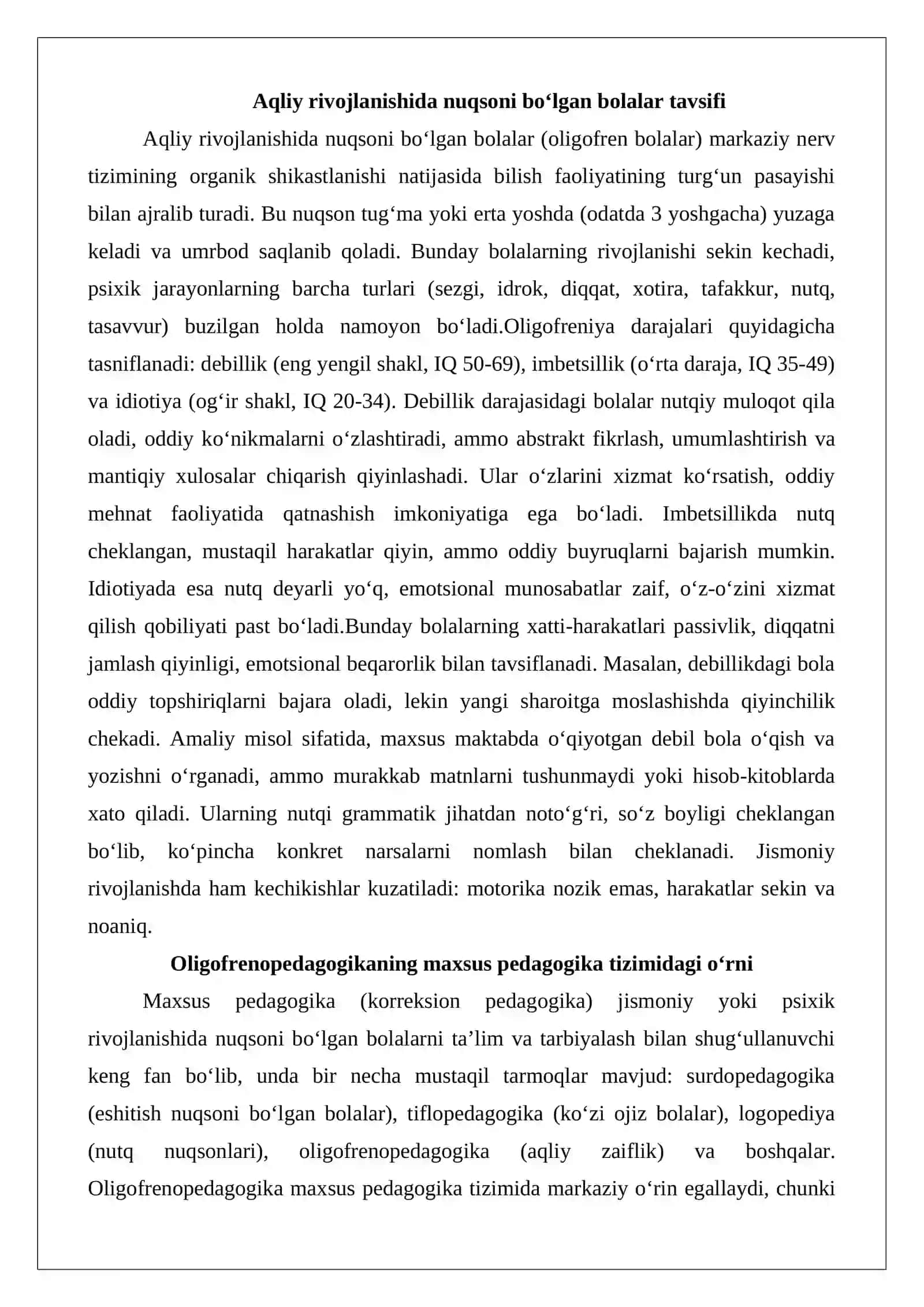 Oligofrenopedagogika predmeti, maqsadi va vazifalari 4