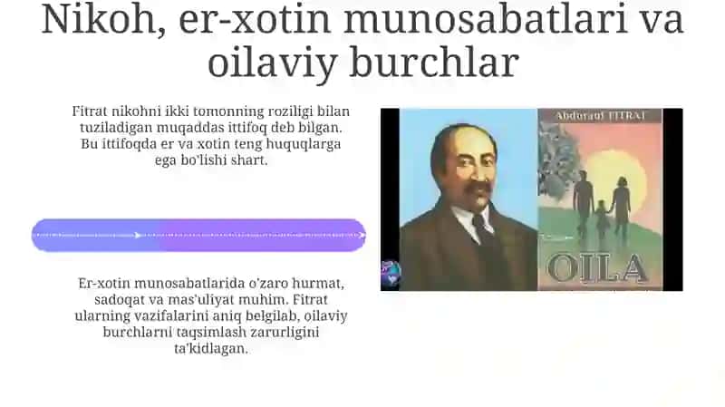 Fitratning “Oila asari”dagi oila qurish tartiblari va farzand tarbiyasiga oid g’oyalar 4