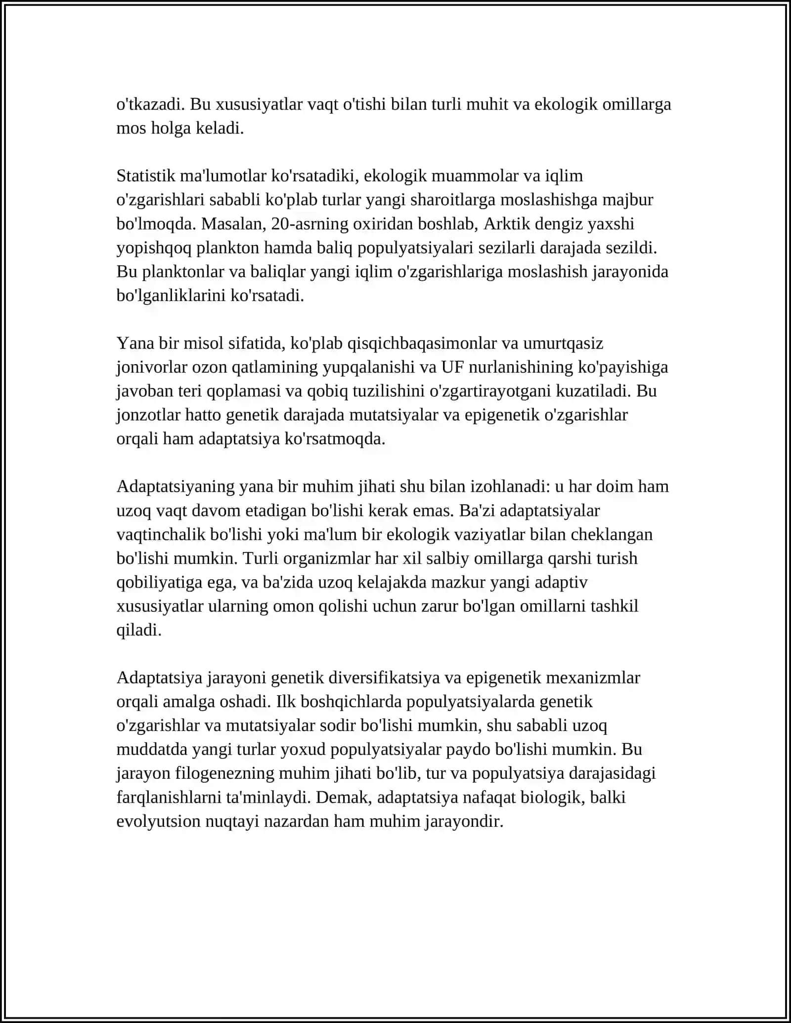 MUSTAQIL ISH Mavzu: ADAPTATSIYA 4