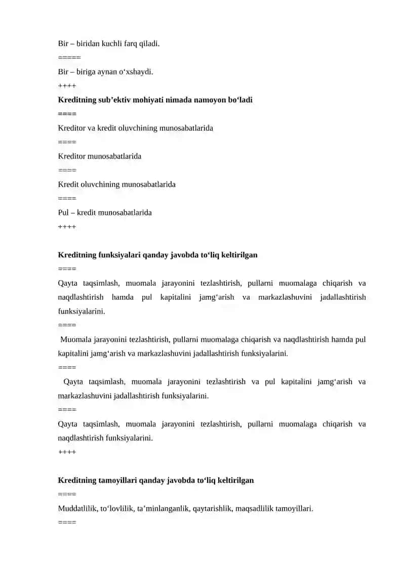 “Pul va banklar” fanidan testlar 4