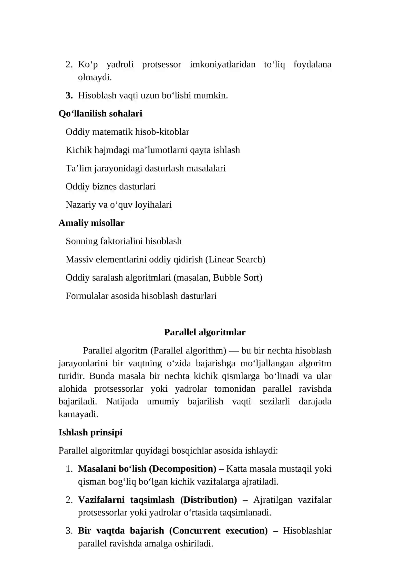 Parallel va ketma-ket algoritmlar farqi va ularning qo‘llanilishi 4