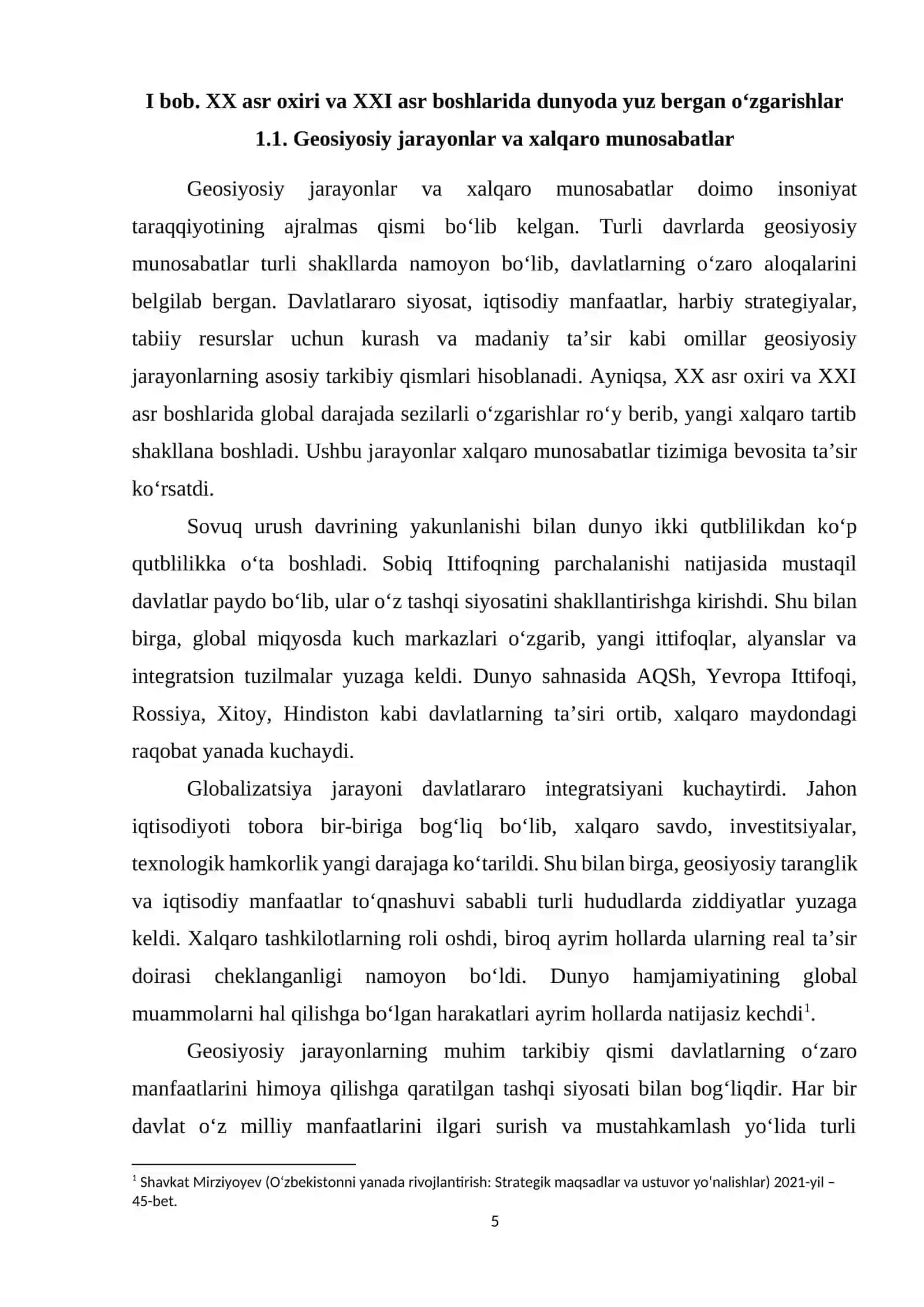XX-XXI asr boshlarida dunyoda yuz bergan o'zgarishlar sharoitida O'zbekiston 4
