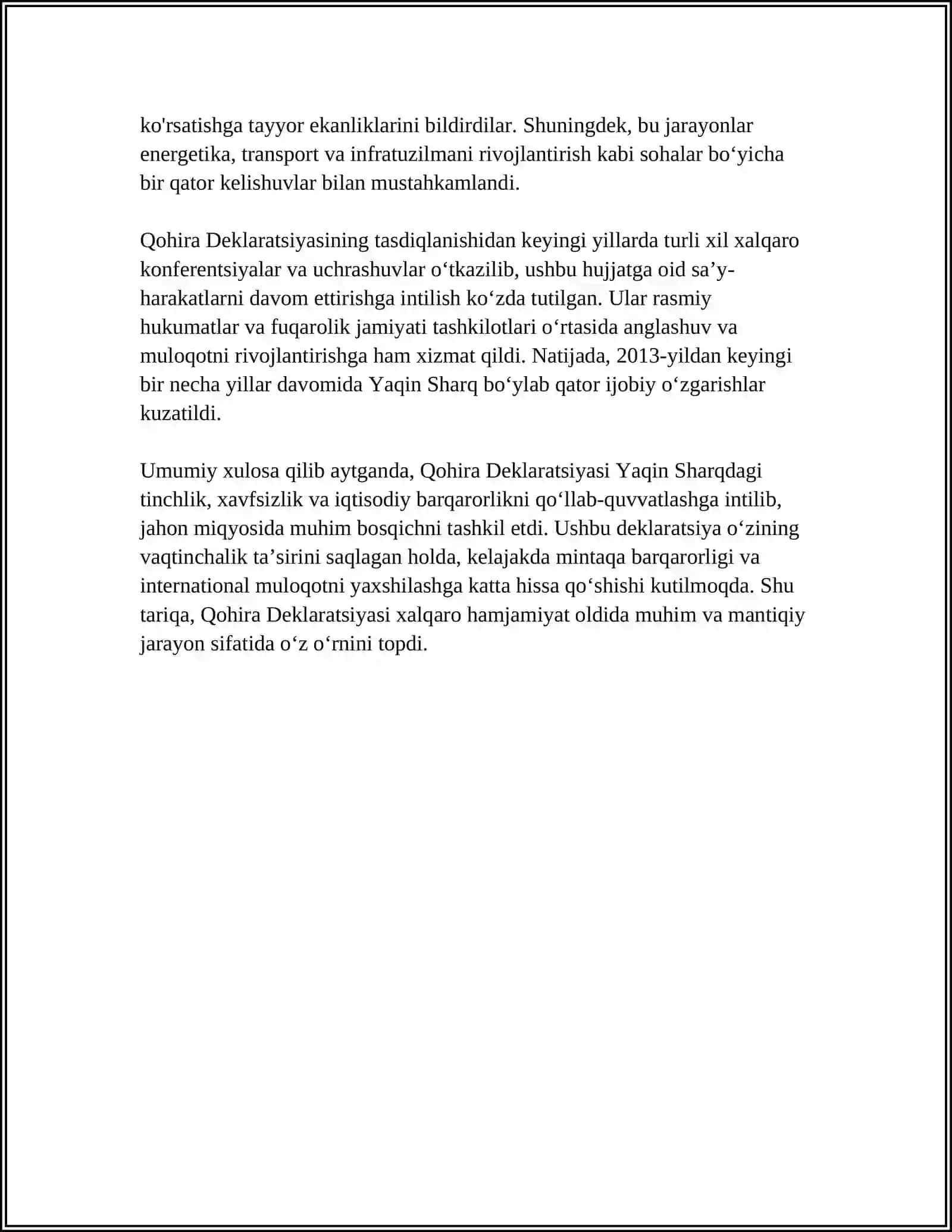 Qohira Deklaratsiyasi Tarixi va Mazmuni 4