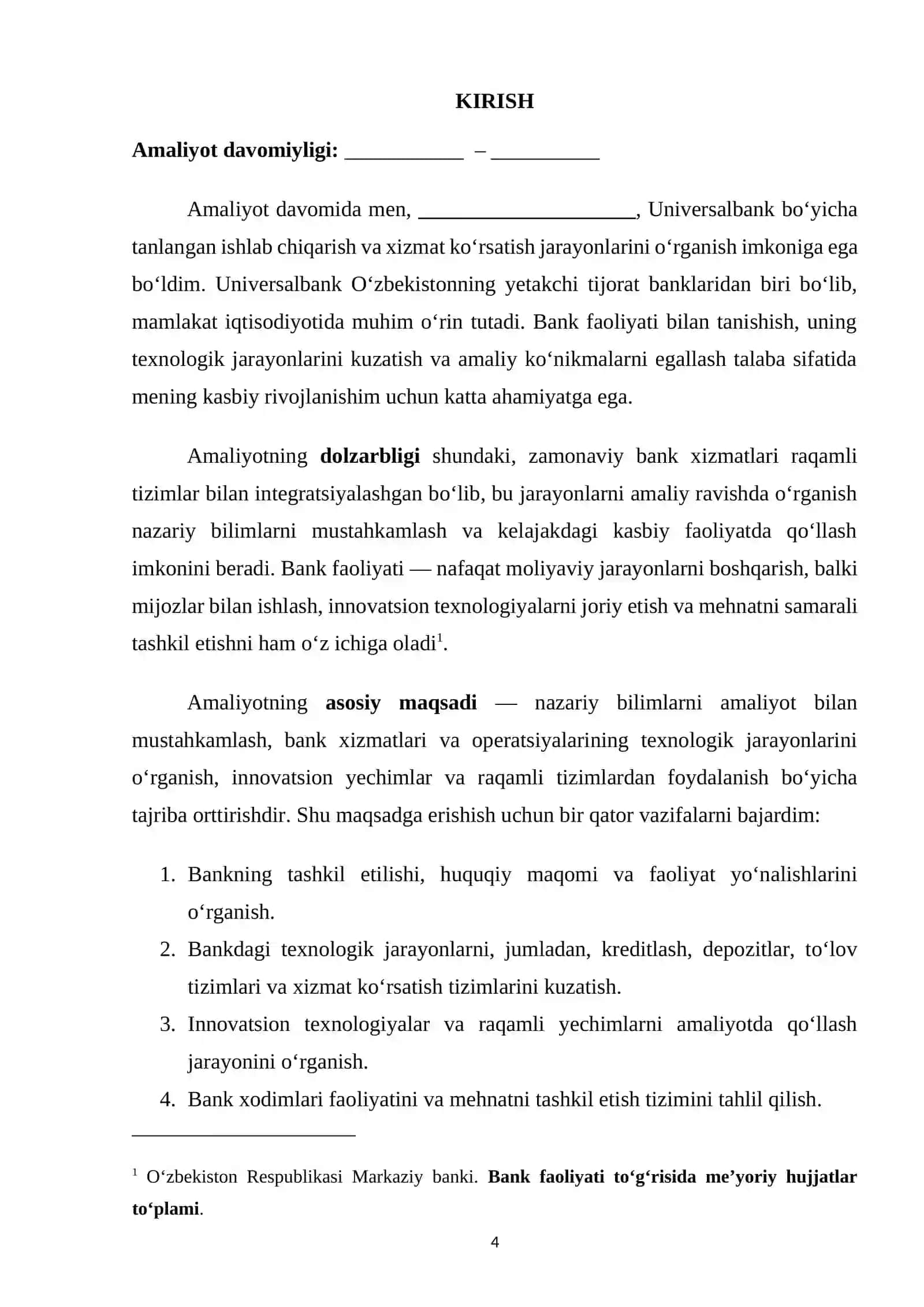 UNIVERSAL BANK. AMALIYOT HISOBOTI 4