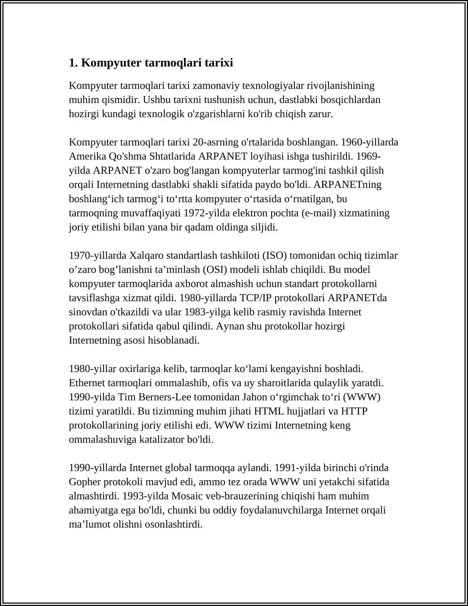 DIAGRAMMA KOMPYUTER TARMOQLARI HAQIDA 65-24-GURUH TALABASI NASIBALIYEVA DILAFRUZ 4