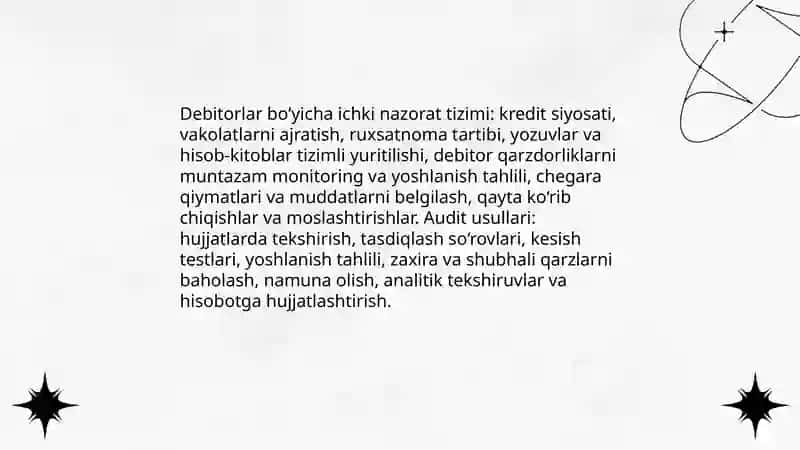 Debitorlar kreditorlar va qimmatli qoğozlar auditi 4