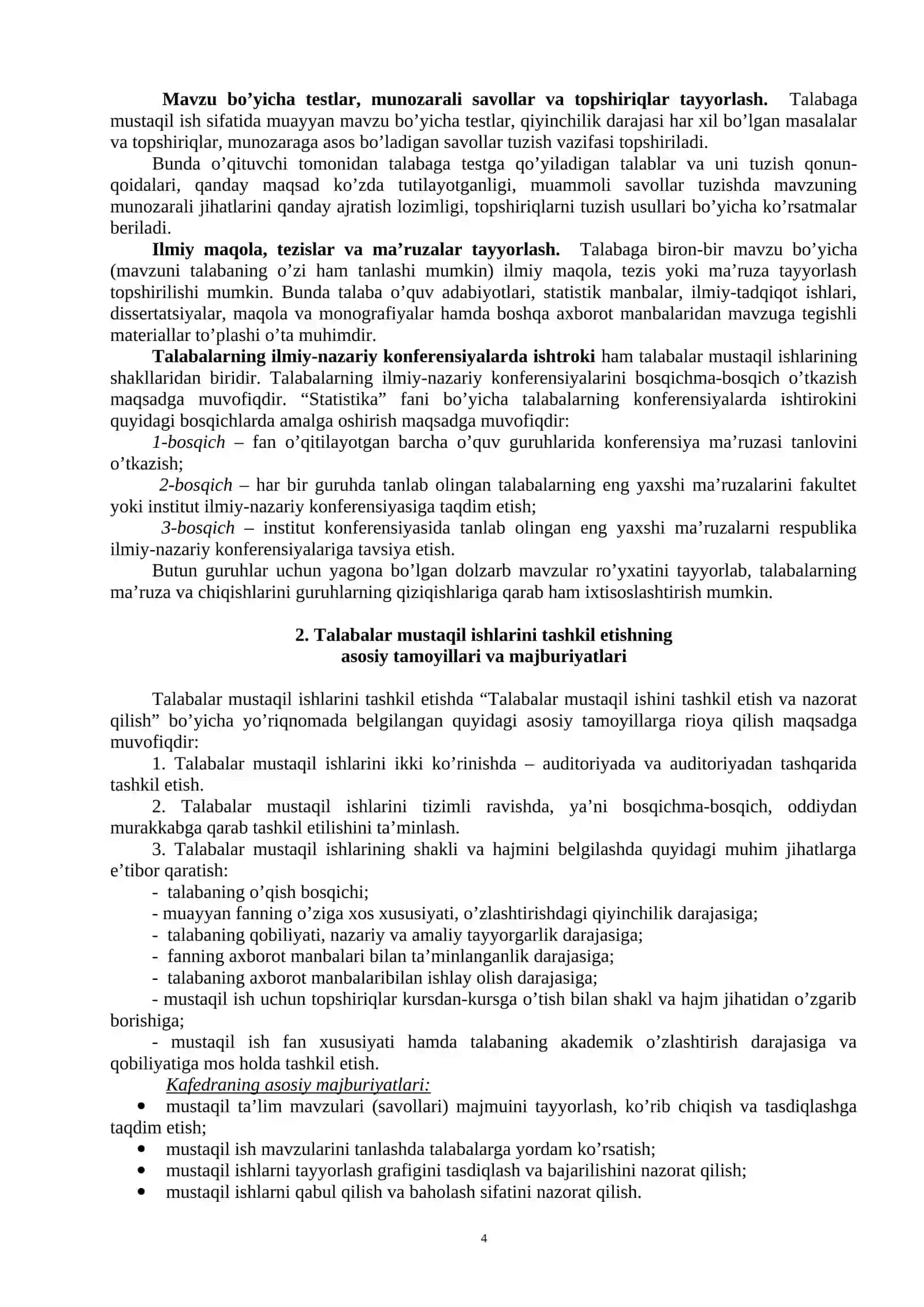 Dasturlash asoslari fanidan talabalar mustaqil ishlarini tashkil etish 4
