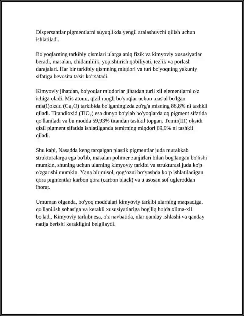 BOʻYOVCHI MODDALARNING TOLA SIFATIGA TAʼSIRI 4