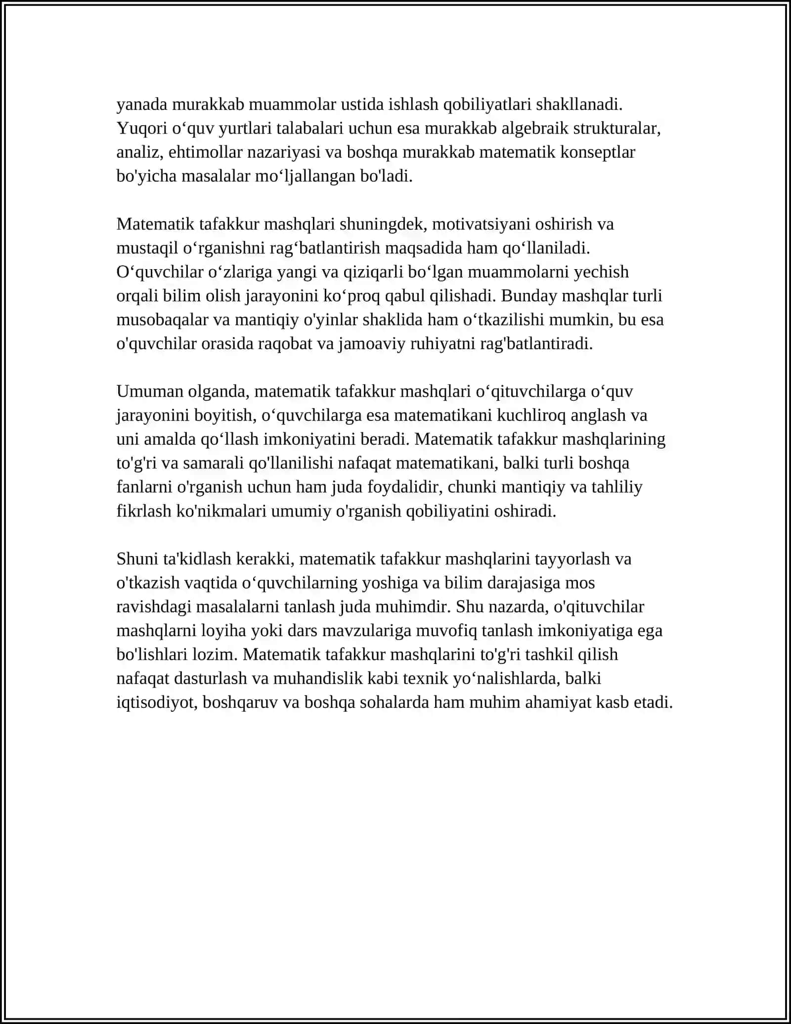 Matematik tafakkur mashqlari 4