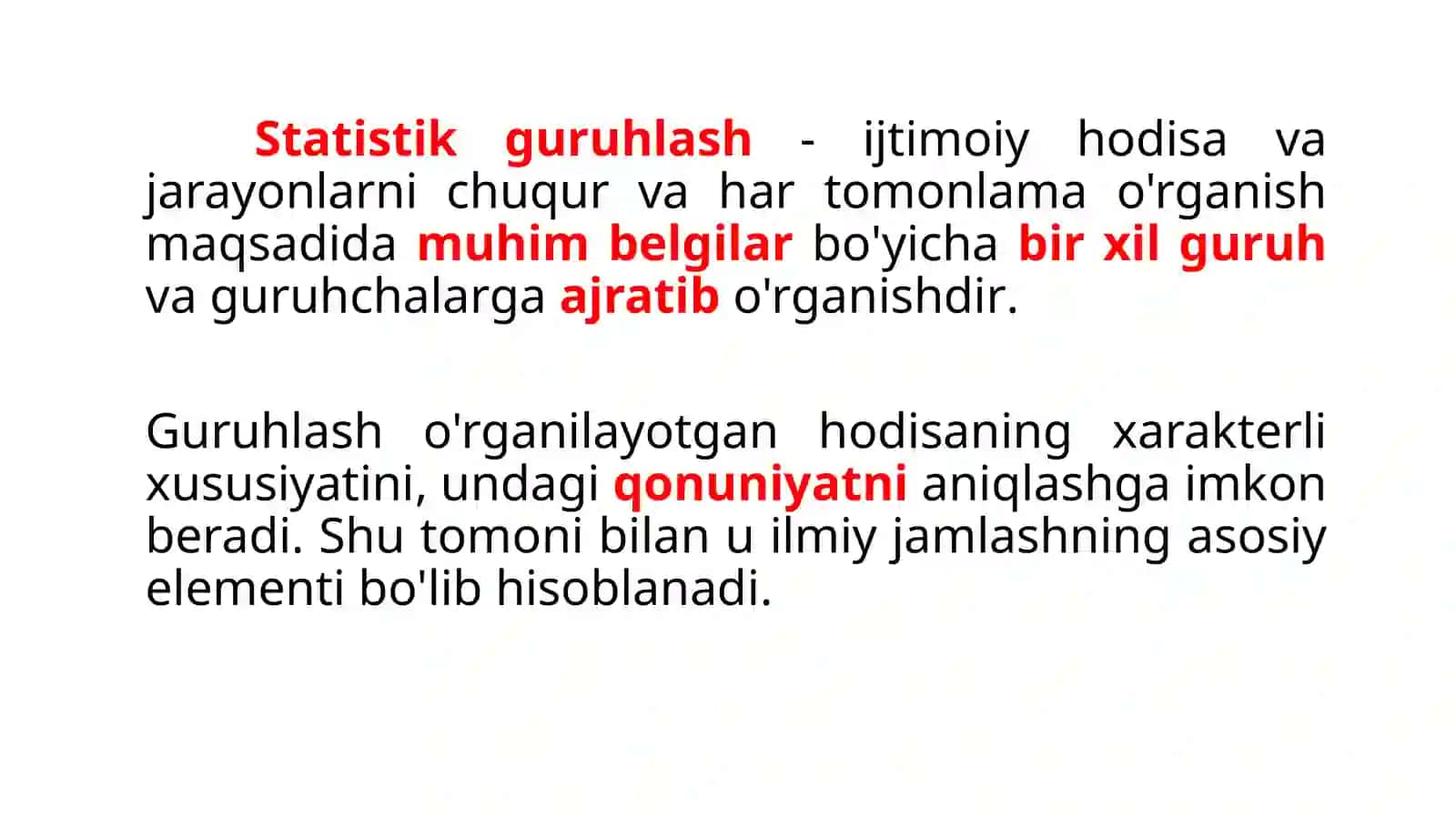Statistik jamlash va guruhlash 4