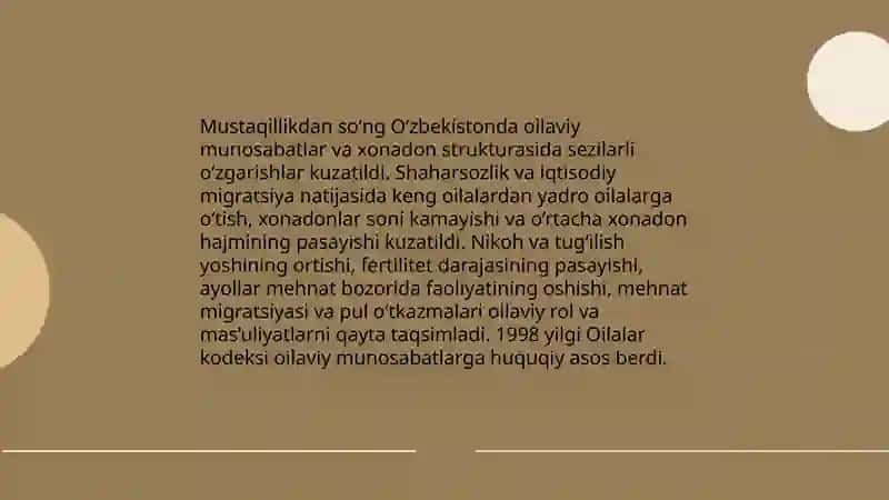 Mustaqillikdan soʻng Oʻzbekiston Respublikasidagi ijtimoiy oʻzgarishlar 4