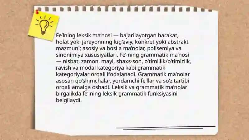 Fe’l so’z turkumi: taʼrif va umumiy xususiyatlar 4