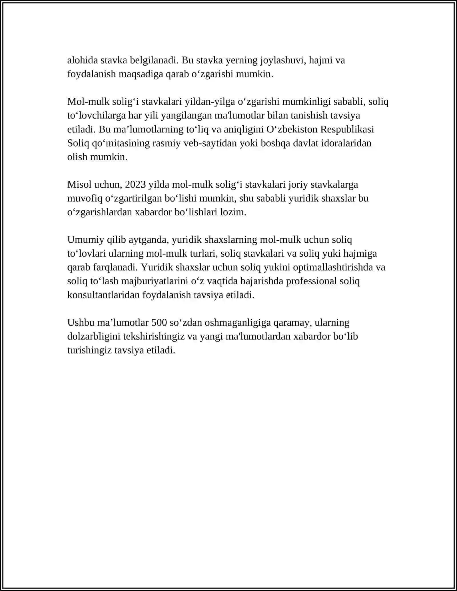 Yuridik shaxslarning mol-mulkiga solinadigan soliqning stavkalari 4