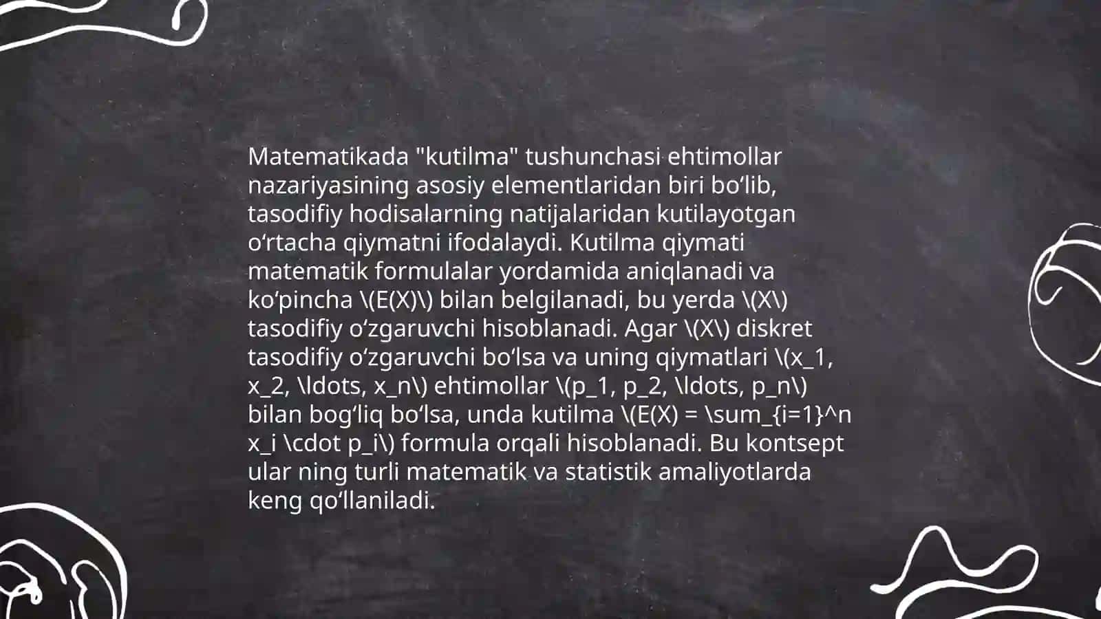 Tasodifiy miqdorning matematik kutilmasi va dispersiyasi 4
