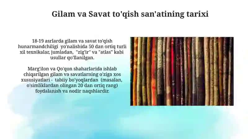Gilam va Savat to'qish san'ati 4
