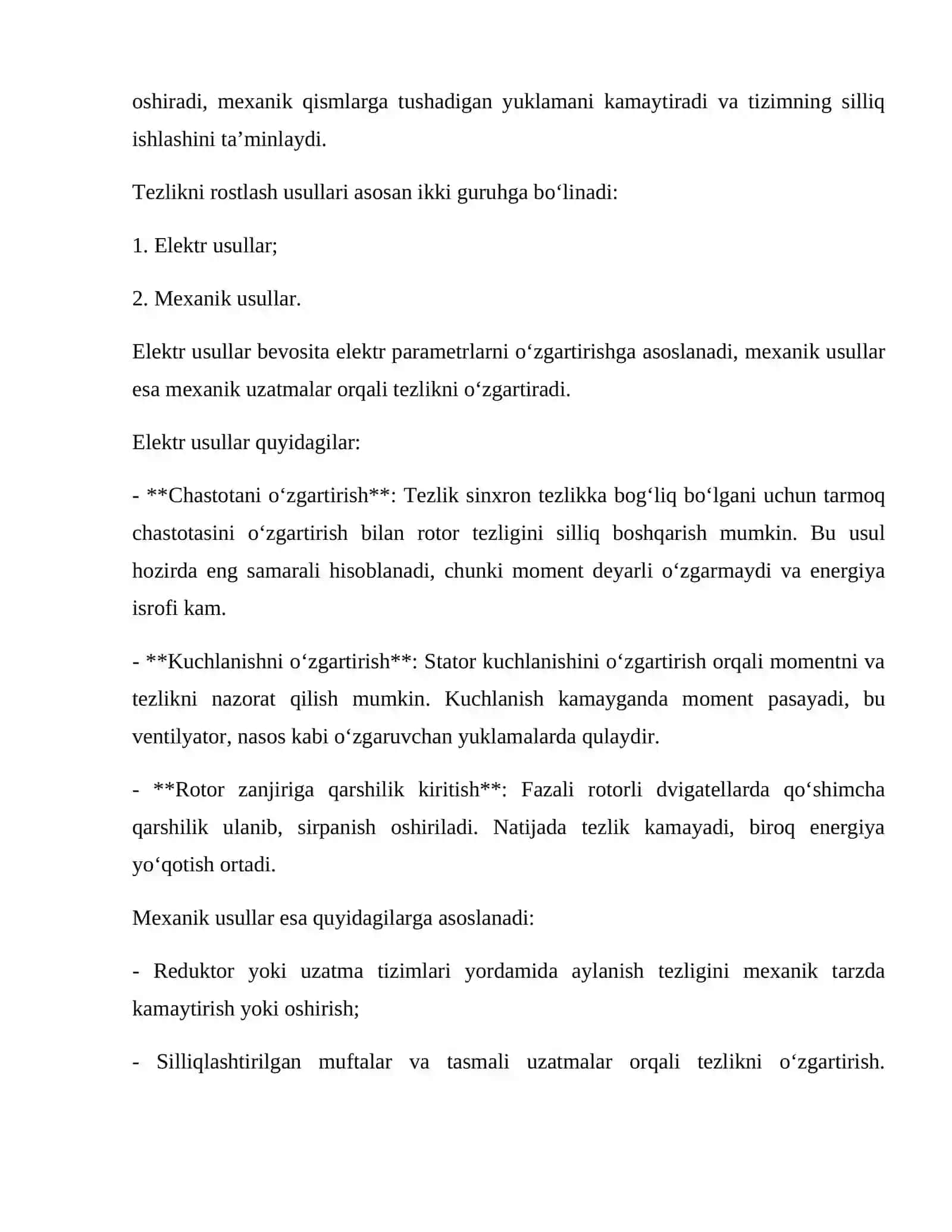 Asinxron dvigatellarda tezlikni rostlash usullari 4
