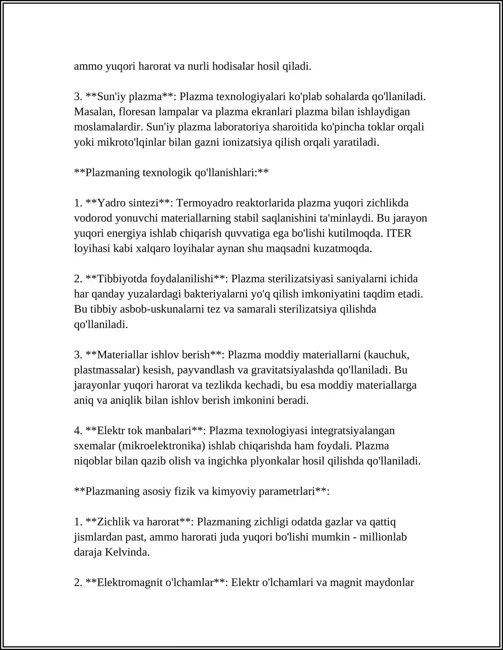 PLAZMA.XOSSALARI VA QO'LLANILISHI 4