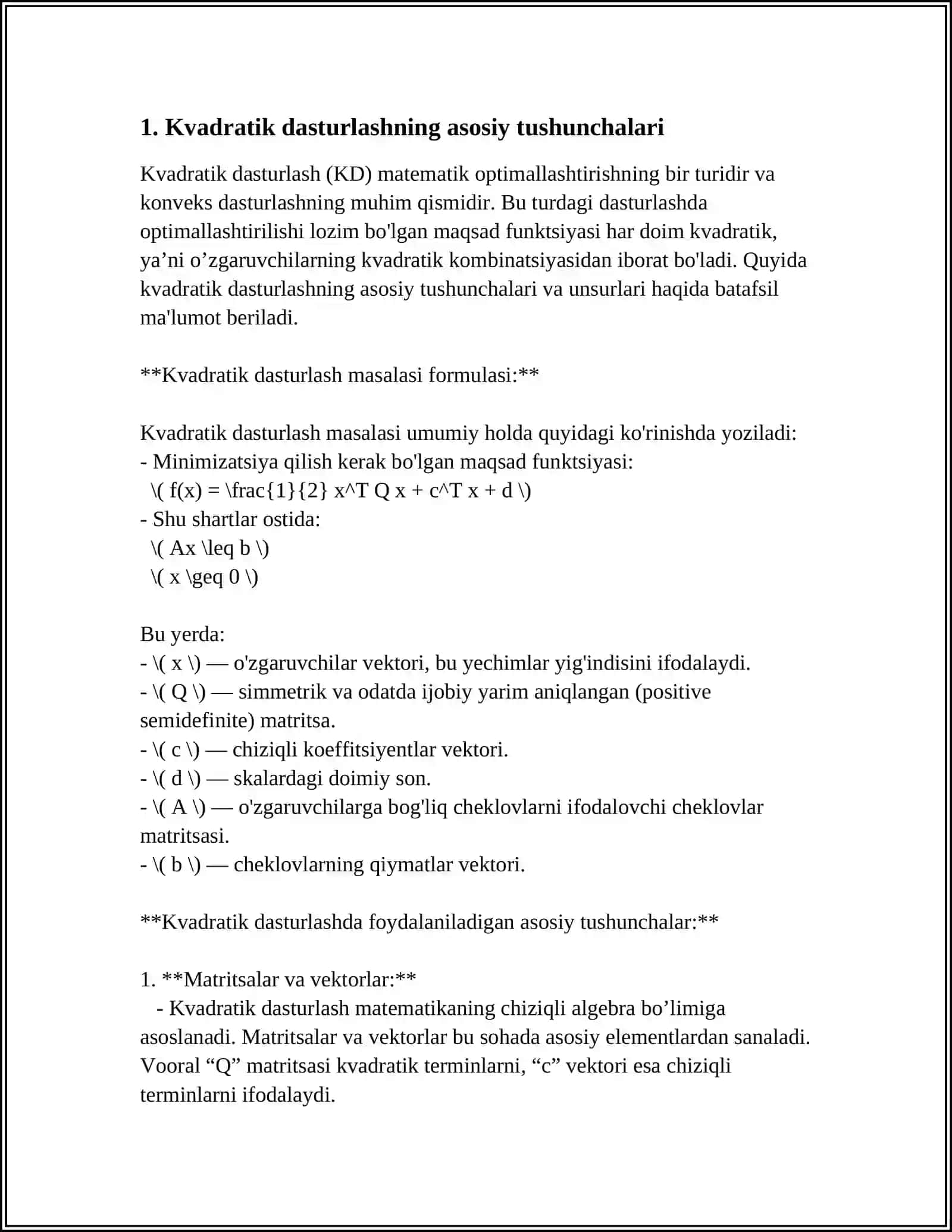 KVADRATIK PRAGRAMMALASHTIRISH VA UNI YECHISH USULLARI. GRADIYENT USUL 4